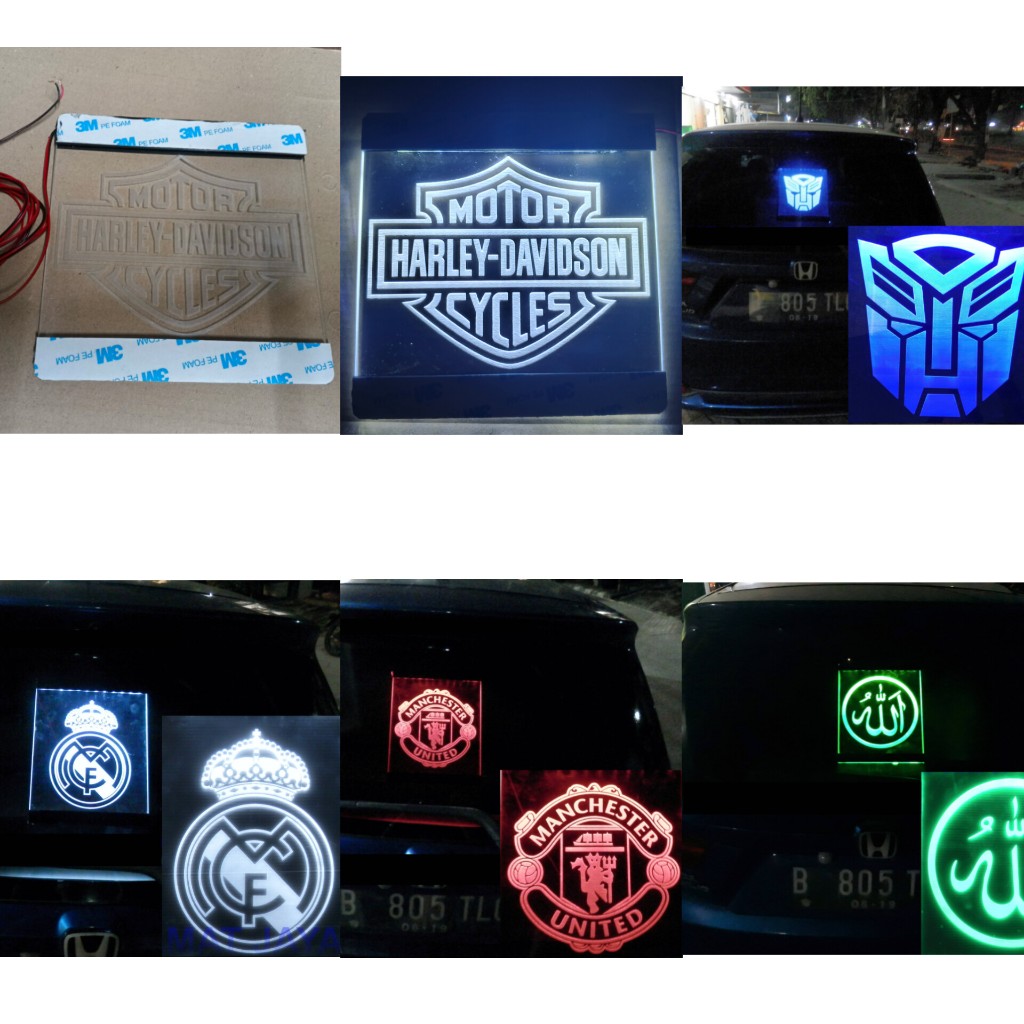 VARIASI PAJANGAN KACA BALAKANG MOBIL AKRILIK GRAFIR LASER LAMPU