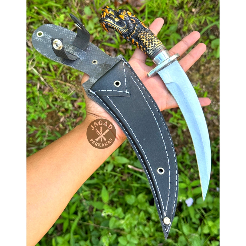 Pisau Melengkung Gagang Resin Naga Tajam Kebun PIsau Durian Pisau Buah Kuat Baja Per Outdoor Kuku