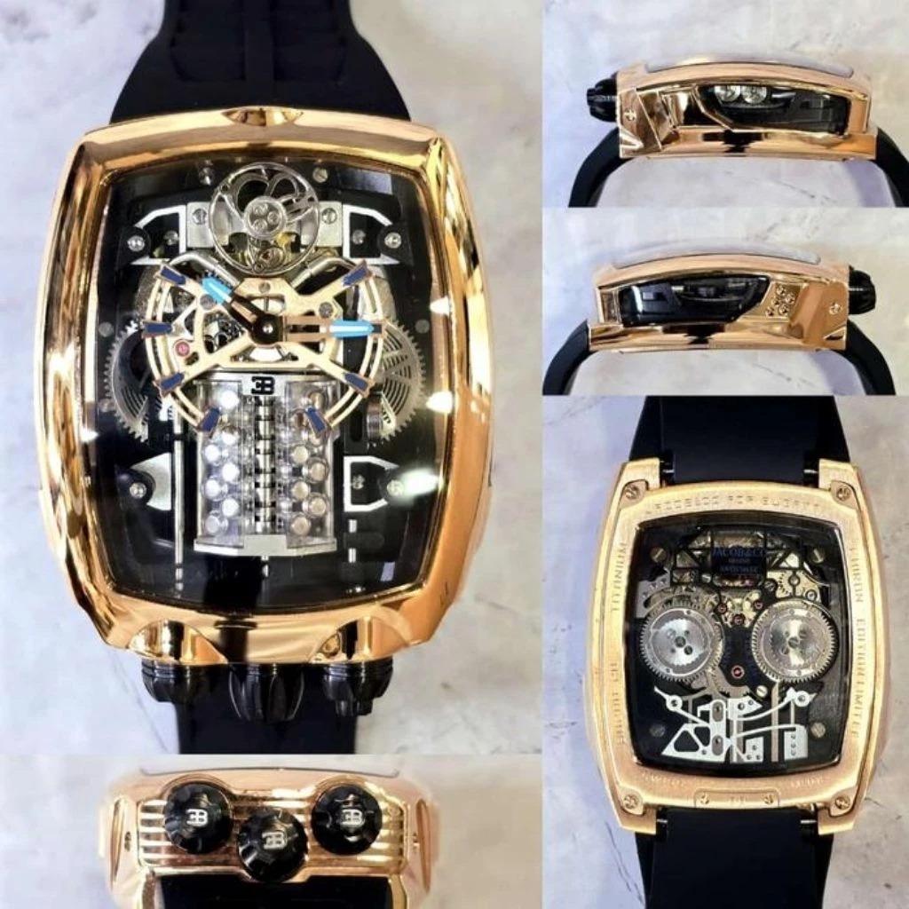 Jam Tangan Mewah Pria Automatic Swiss JACOB & CO Bugatti Chiron Rosegold Sapphire/Jam Tangan Elegan