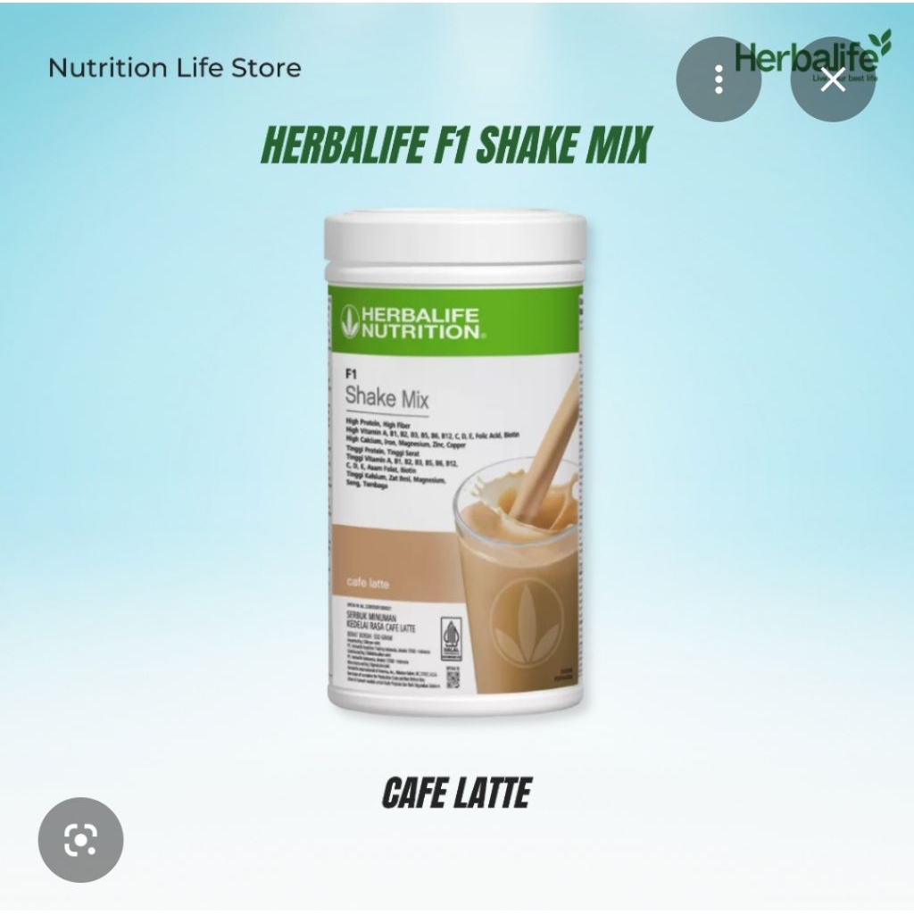 Herbalife Nutrition F1 Shake Mix Cafe Latte Minuman Energi Penambah Stamina Tinggi Serat Rasa Kopi O