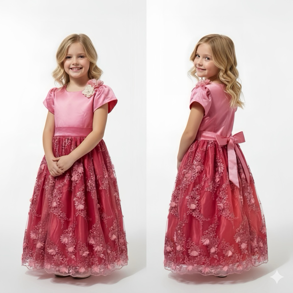 ( LUXOYEZ ) ADELY DRESS - Gaun Anak Pink Import Pesta Putih Rose Gold Triple Flowery