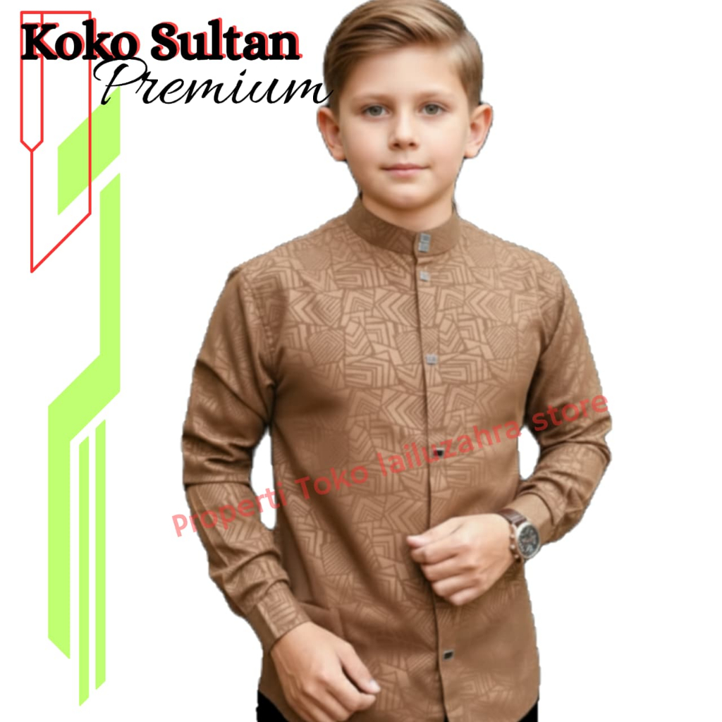 BAJU KOKO ANAK SULTAN ANAK LAKI LAKI LENGAN PANJANG USIA 5 -12 TAHUN MOTIF EMBOS ETNIK BAHAN WOLFIS