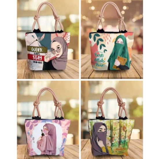 Totebag Kodura tali sumbu tebal.motif Karakter hijab