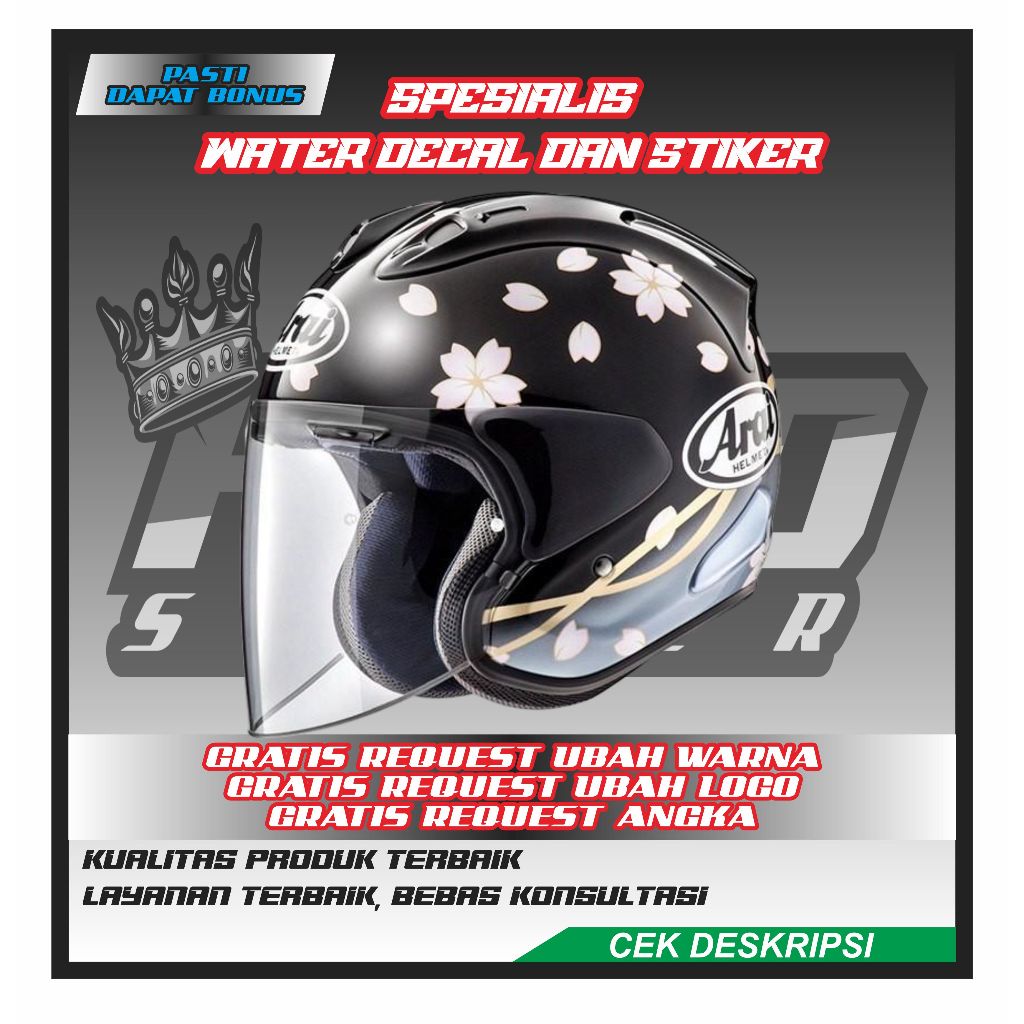 STIKER DECAL WATER SLIDE DECAL HELM MOTIF SAKURA BLACK HITAM