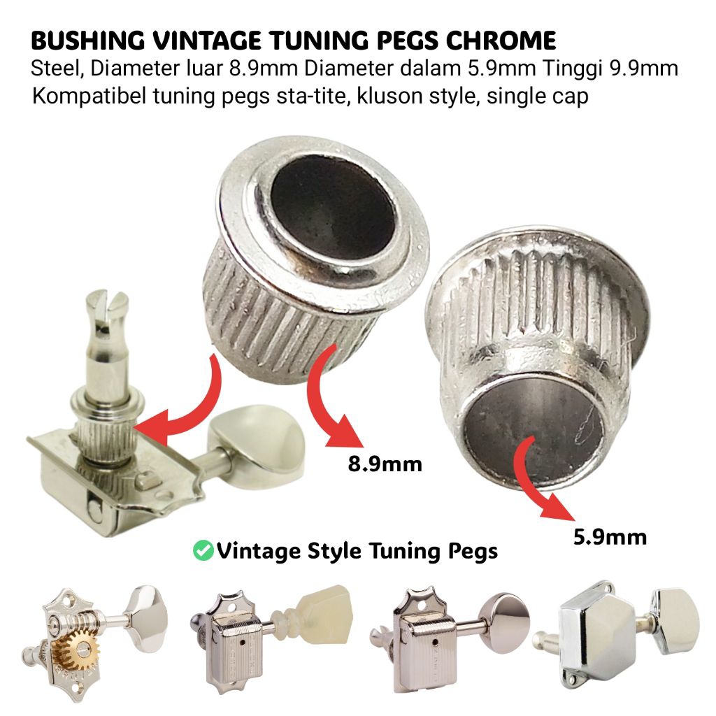 Bushing Steel Dryer Gitar Vintage Style Tuning Pegs Chrome‎