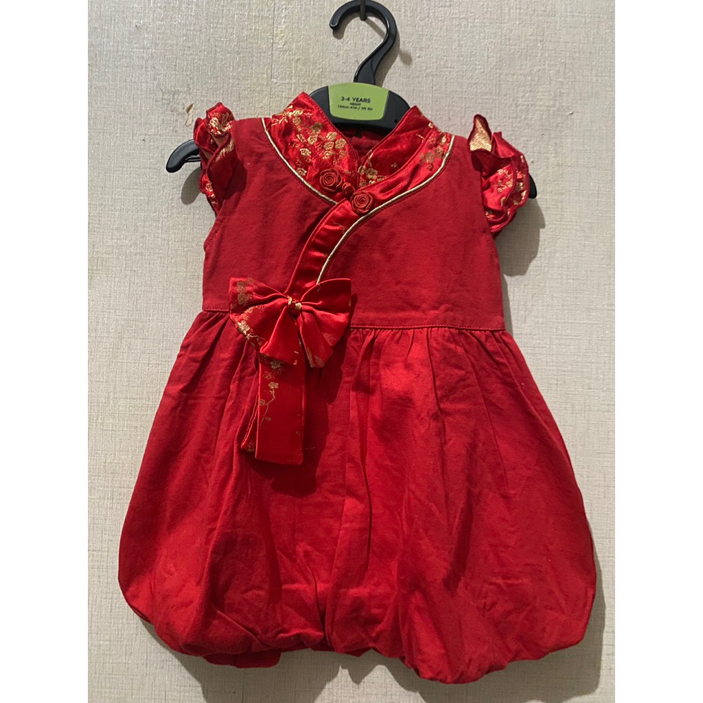 Eyka Baby Dress Merah dengan Renda dan Pita Cantik untuk Bayi Perempuan