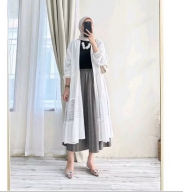 RIYA LONG OUTER CARDIGAN CRINGKLE MIX BRUKAT PUTIH