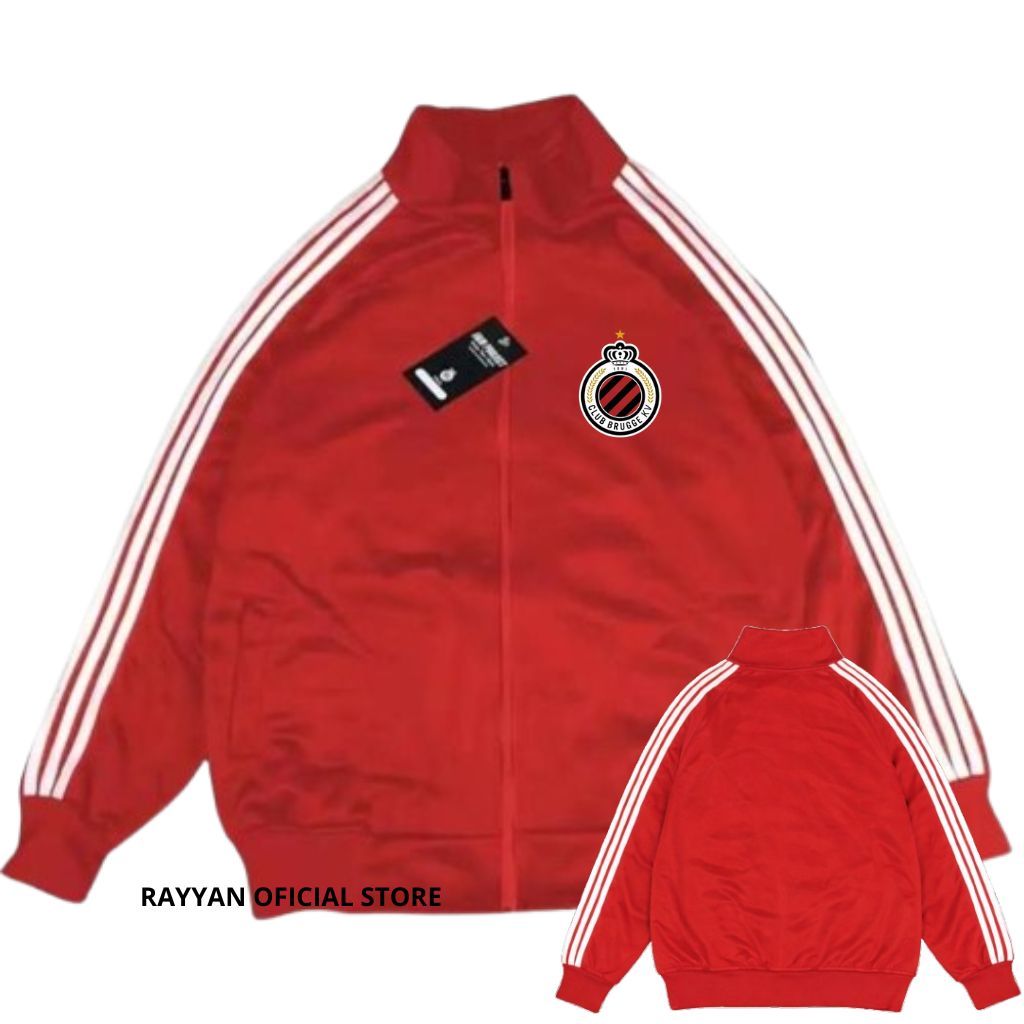 Club Brugge Jacket Tracktop White Stripe - Merah