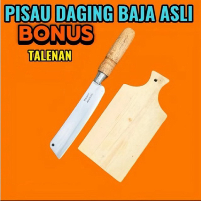 PISAU DAPUR DAN DAGING BAHAN BAJA ASLI bonus talenan (pisau mawar kotak & talenan)
