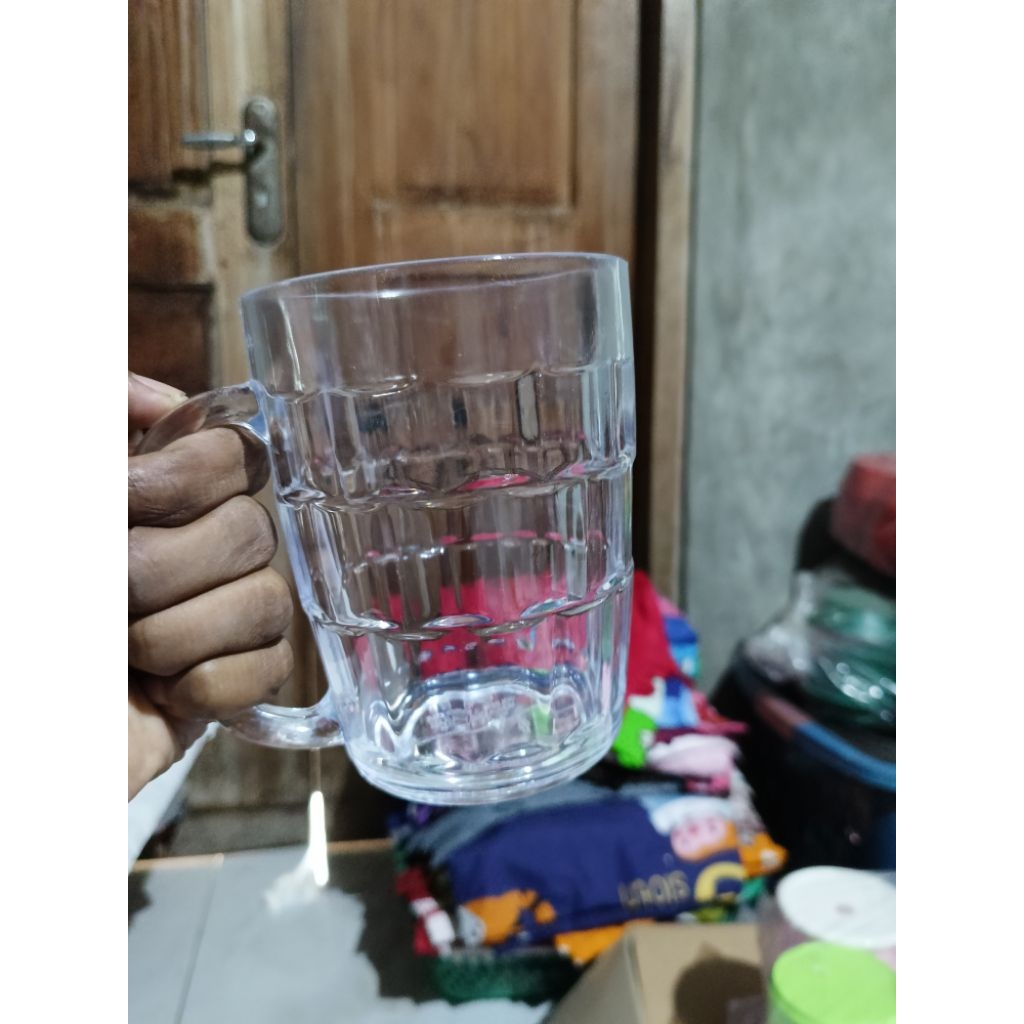 Gelas jumbo bahan plastik bening diameter 9cm tinggi 13 cm