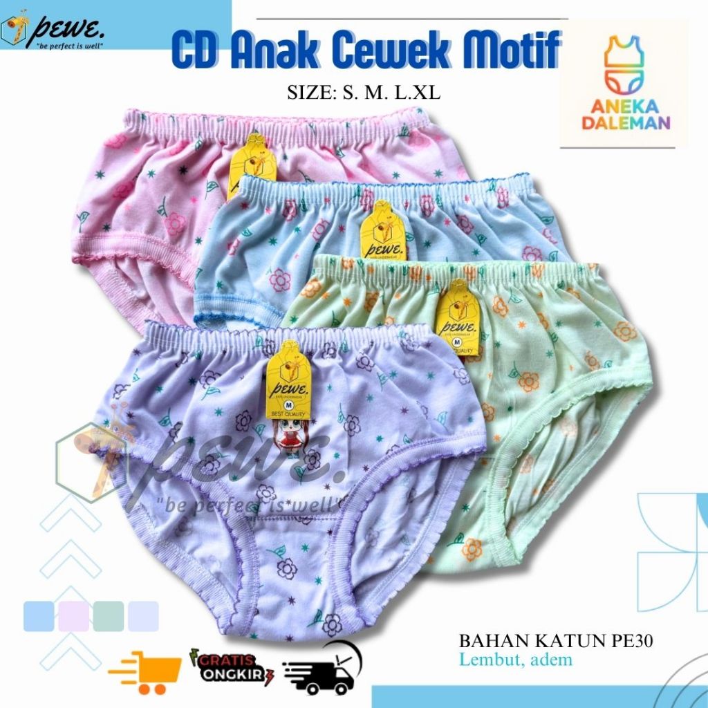 12 Pcs Celana Dalam Anak Perempuan – Cantik, Lembut & Adem Nyaman di pakai | Grosir CD Karakter Bung