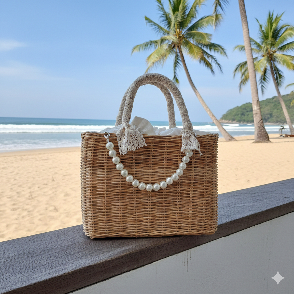 rora bag /Tas rotan mutiara wanita / tas unik pantai