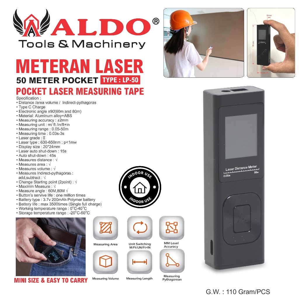 METERAN LASER 50 MTR POKET LP-50 / METERAN LASER 50 METER POCKET LASER MEASURING TAPE / METERAN LASE