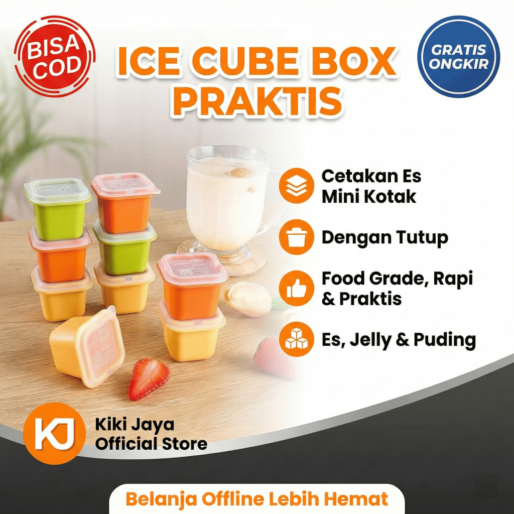 [KIKI] Cetakan Es Batu Kotak Mini Ice Cube Tray dengan Tutup Food Grade Ice Cube Box Square Mold Cet