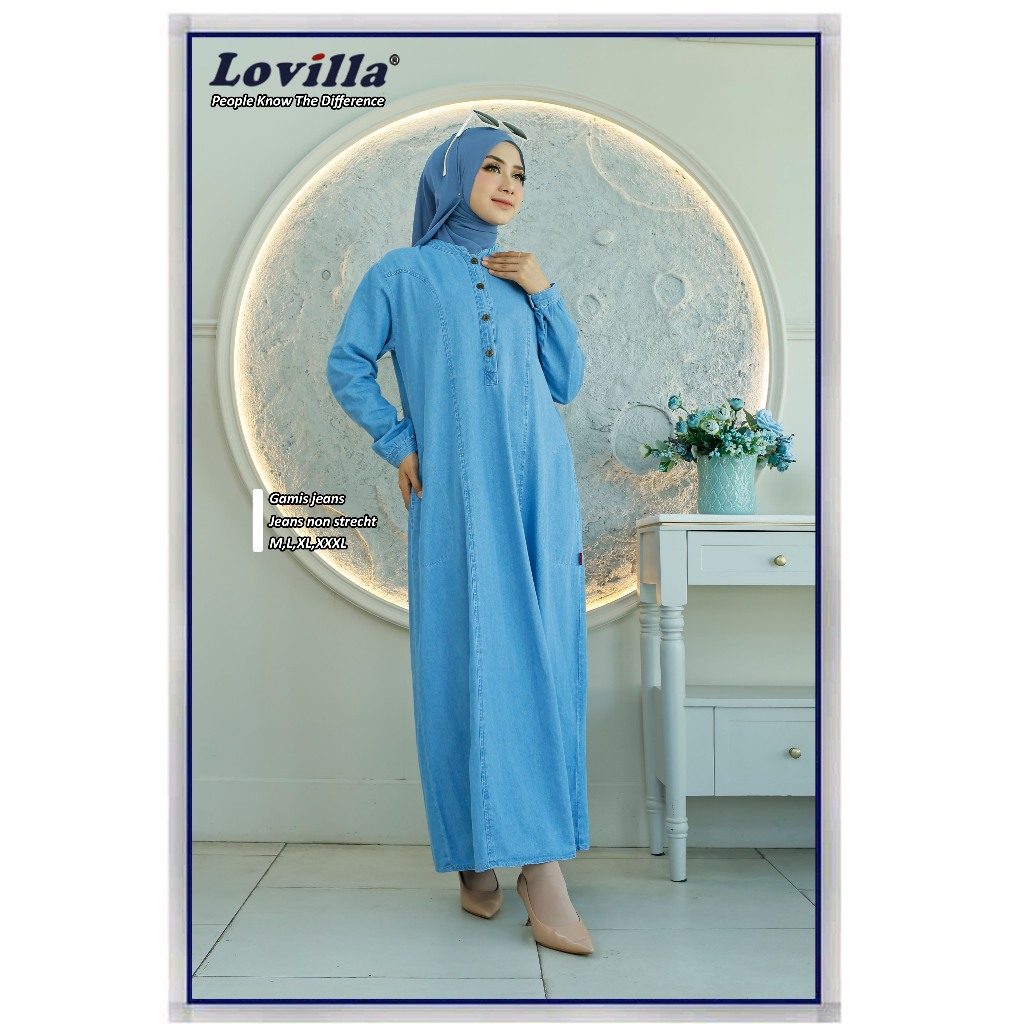 Gamis dress jeans lovilla fashion busui friendly A-line size m,l,xl,xxxl / gamis sanghai / gamis jea