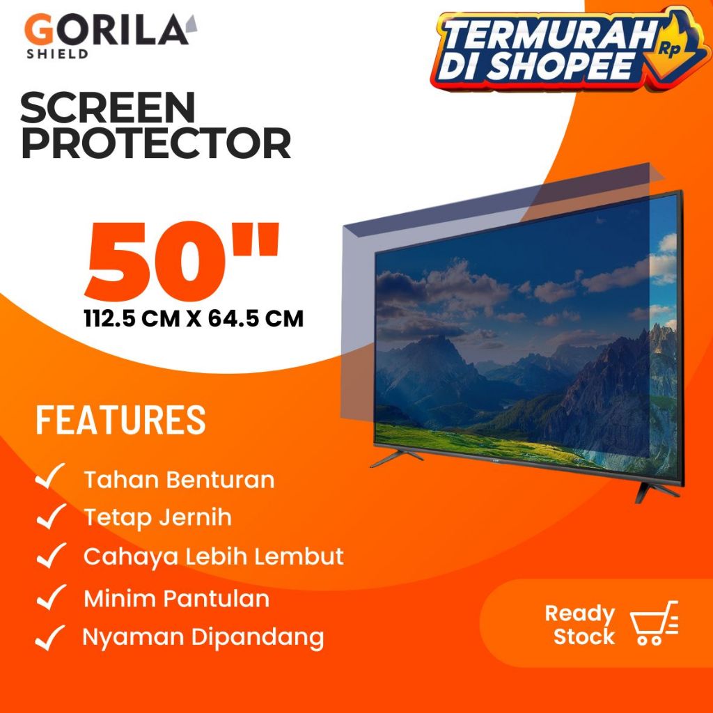 Pelindung Layar TV Transparan Hitam | Screen Protector TV Anti Bentur & Anti Gores (50INCH) TEKUK