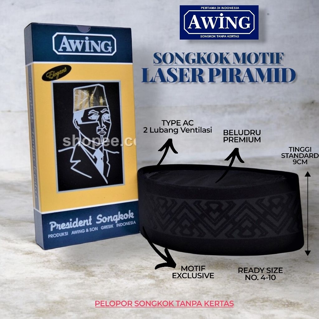 Songkok Awing Elegant Laser Piramid Songkok Motif Laser