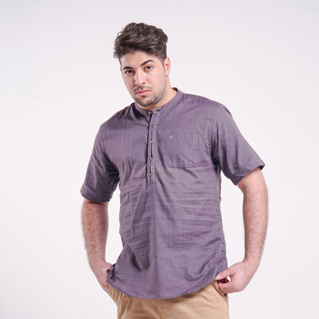 WAYDEE – RAFA LILAC - Kemeja Koko Pria Lengan Pendek Bahan Katun Interlist  Slub Sunnah – Baju Koko 