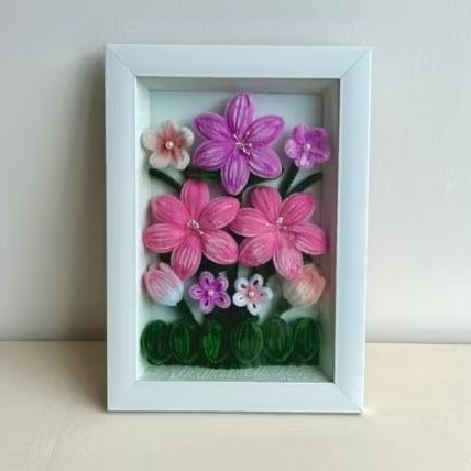 FRAME FLOWER BUNGA KAWAT BULU DENGAN BINGKAI 3D-dilengkapi dengan lampu LED