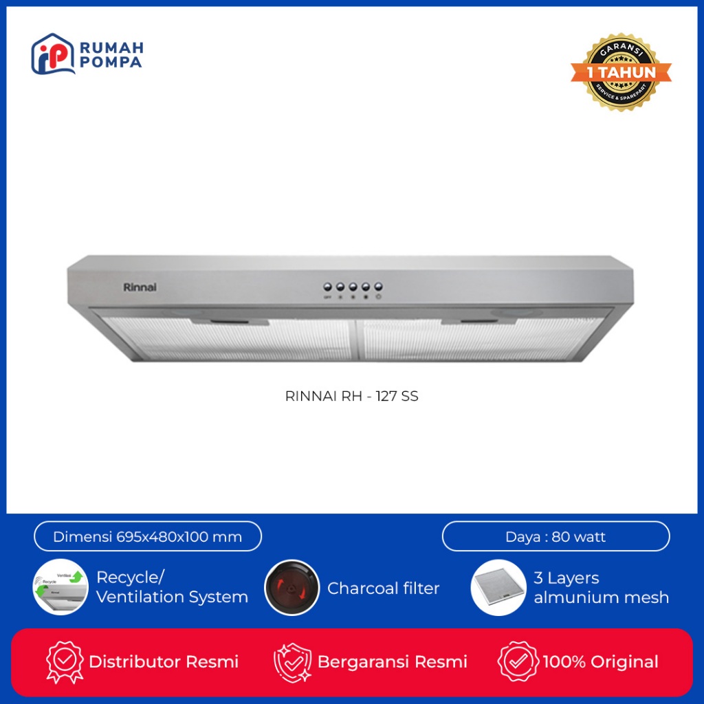 Cooker Hood Rinnai Stainless RH 127 SS 70 cm