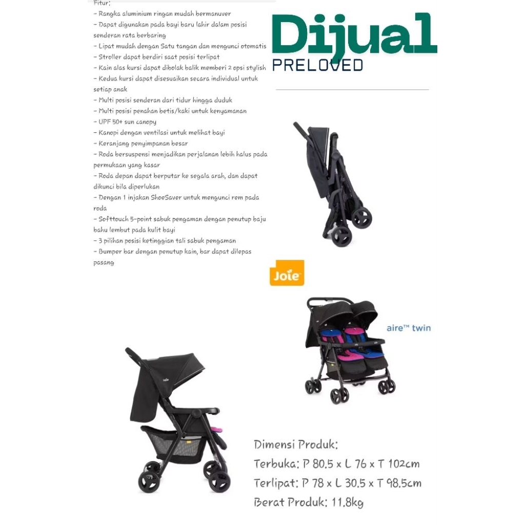 Preloved Stroller JOIE Twin Aire