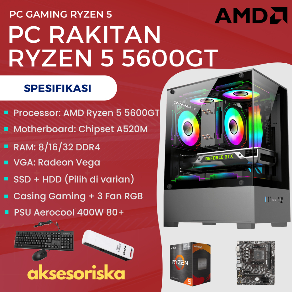 PC Gaming Paket CPU Rakitan Komputer AMD Ryzen 5 5600G AMD Ryzen 5 5600GT SIAP GAMING
