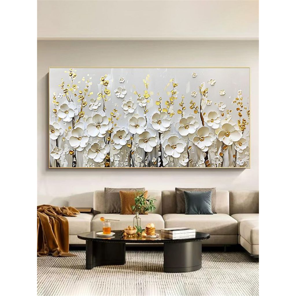 Hiasan dinding lukisan bunga peony kecil bertekstur tebal aesthetic modern