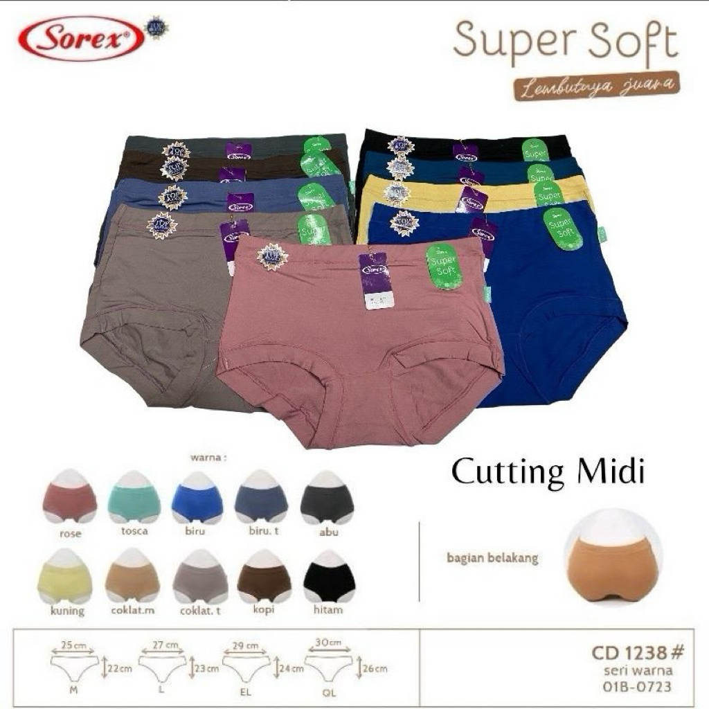 [ 3PCS ] CD SOREX Super Soft art [ 1238 ] Uk M.L.EL.QL - Celana Dalam Wanita Dewasa Nyaman Terlaris.