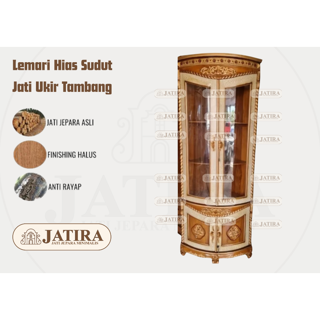 Lemari Hias Sudut Jati Ukir Tambang Cat Duko | Lemari Hias Sudut Jati Asli Jepara Murah Palembang