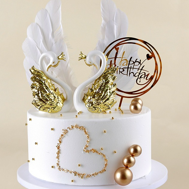 Cake Topper Anniversary / Hiasan Cake Angsa White Gold / Topper Cake Angsa