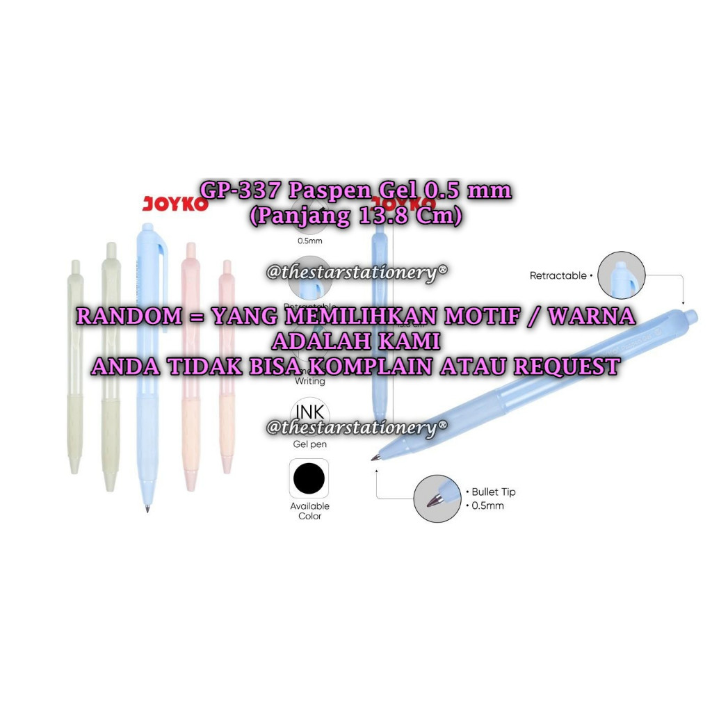 (1 Biji) GROSIR Bolpen JOYKO GP-337 Paspen Gel 0.5 Gel Pen Hitam / Pulpen Pena Joyko GP-337 (1 Buah)