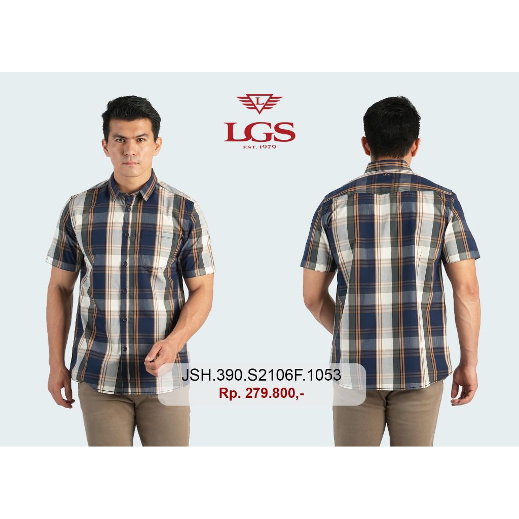 Kemeja Lengan Pendek Pria LGS original/Motif kotak-kotak Slimfit