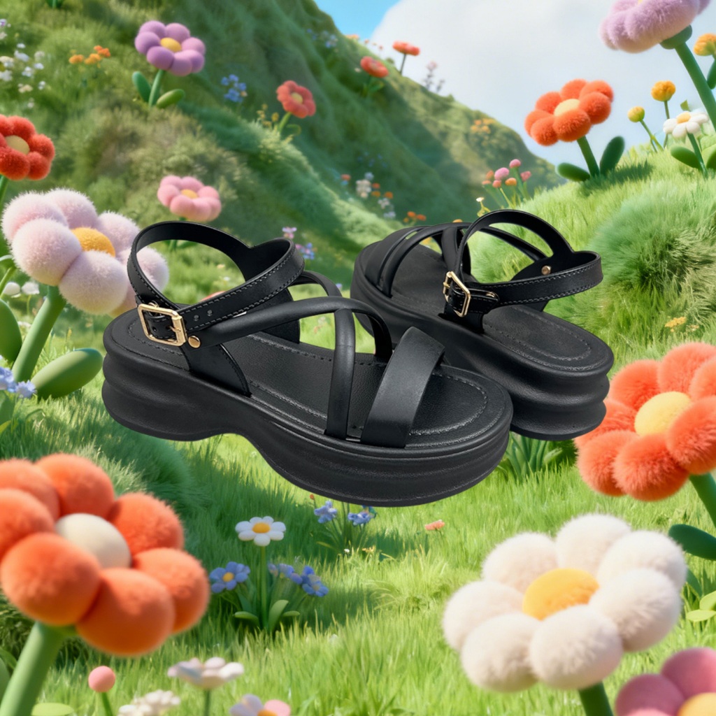 Hot - Sandal Wanita Jelly Wedges Anti Slip Tahan Air || Sandal Fuji Slop Karet Ringan Tahan Lama