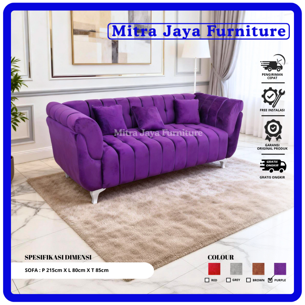 Sofa Minimalis Retro/Sofa Seat 3/Sofa Ungu/ Sofa Terbaru/Romanca/Mitra Jaya Furniture