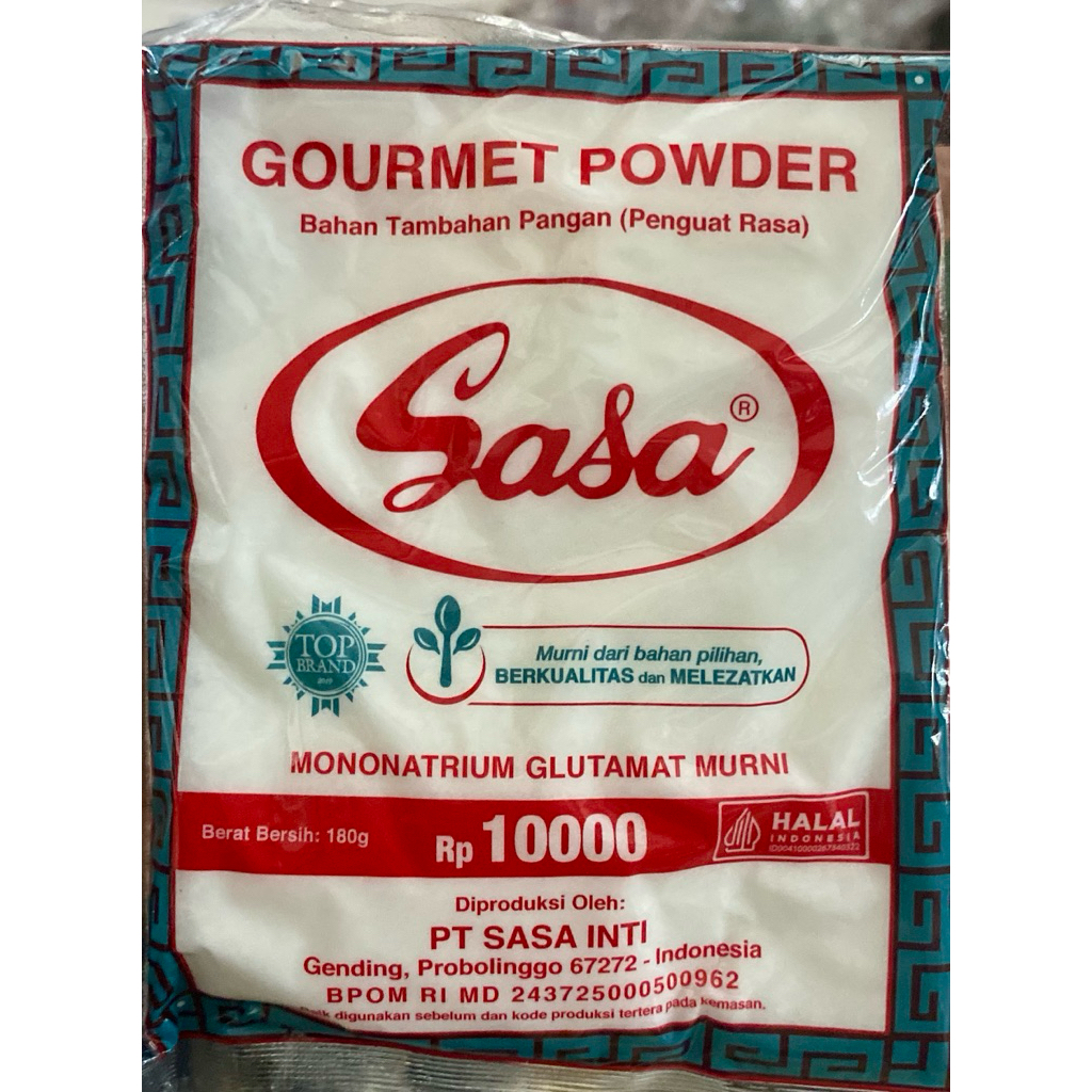 sasa msg micin gourmet powder 180gr 1kg 500gr 5000 10000 saset mecin penyedap rasa sari tebu gurih a