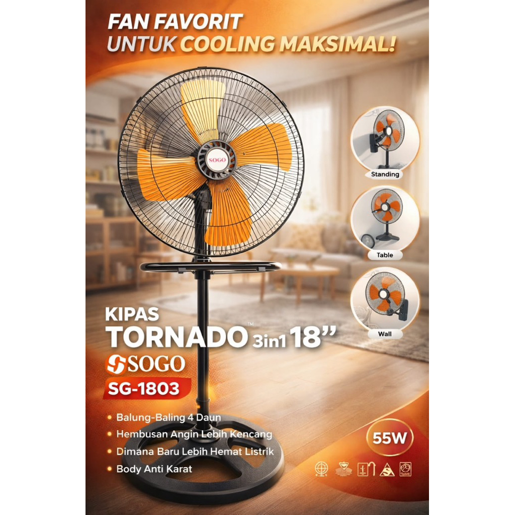 Kipas angin besi tornado Sogo 3in1 18 inch (SG-1803)