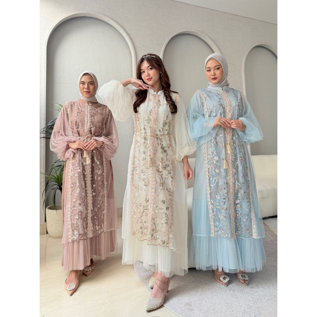 LACE DRESS / Zilkalabel Dres Panjang Wanita Brokat Brukat Bahan Tulle Combine Shakila With Tille Pol