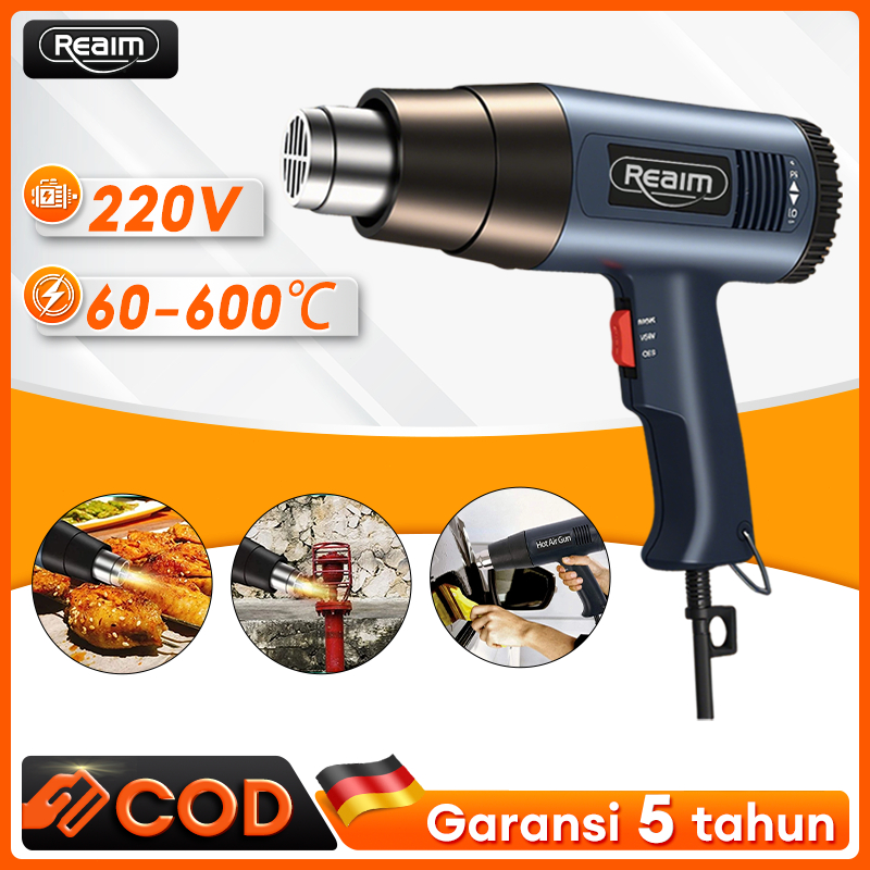 Reaim 2000W Heat Gun Panas Pistol Angin Panas Pemanas Segel Sticker Plastik Panas Pistol Angin