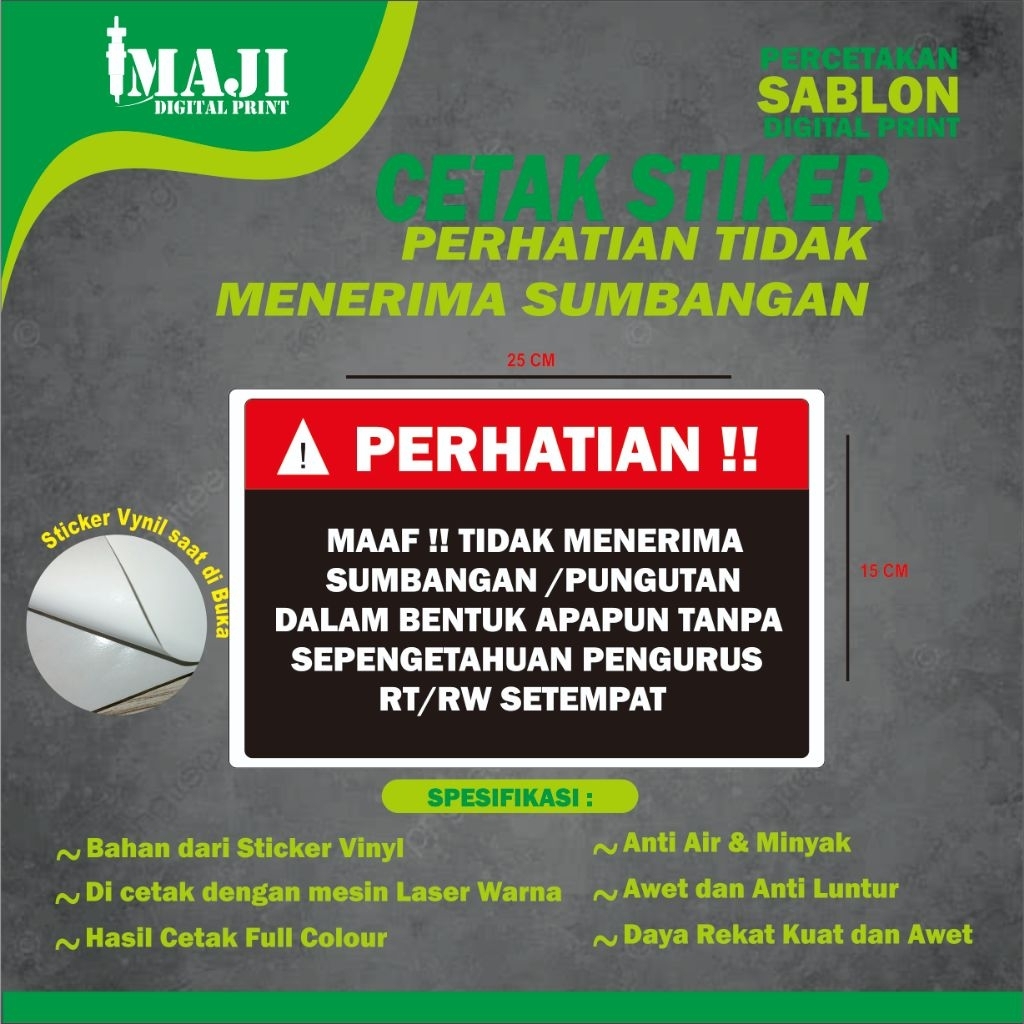 Sticker Perhatian tidak menerima sumbangan