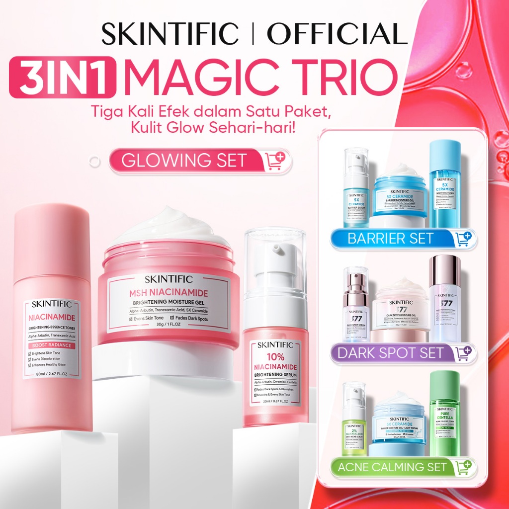 SKINTIFIC - 3PCS Skincare Set | Glowing Trio Serum+Moisturizer+Toner 3IN1 377 Dark Spot Brightening 