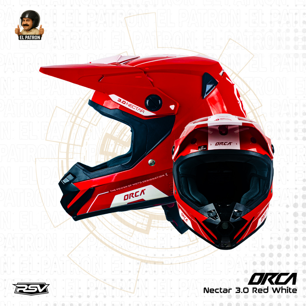 RSV ORCA RED WHITE - 100%ORIGINAL Helm Dual Sport Supermoto Cross Enduro Unisex SNI DOT ECE