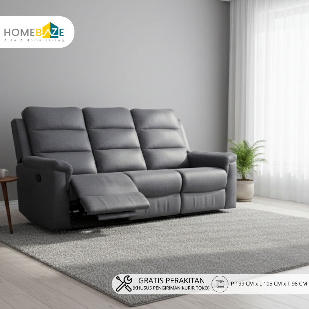 Homebaze - Sofa 3 Seater Recliner, Sofa Santai, Sofa L, Sofa Recliner, Empuk, Murah dan Kokoh