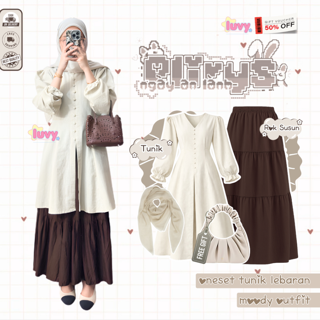 One Set Rok dan Atasan ( Tunik + Bella Square + Rok Susun ) Setelan Rok Wanita Kekinian | One Set Tu