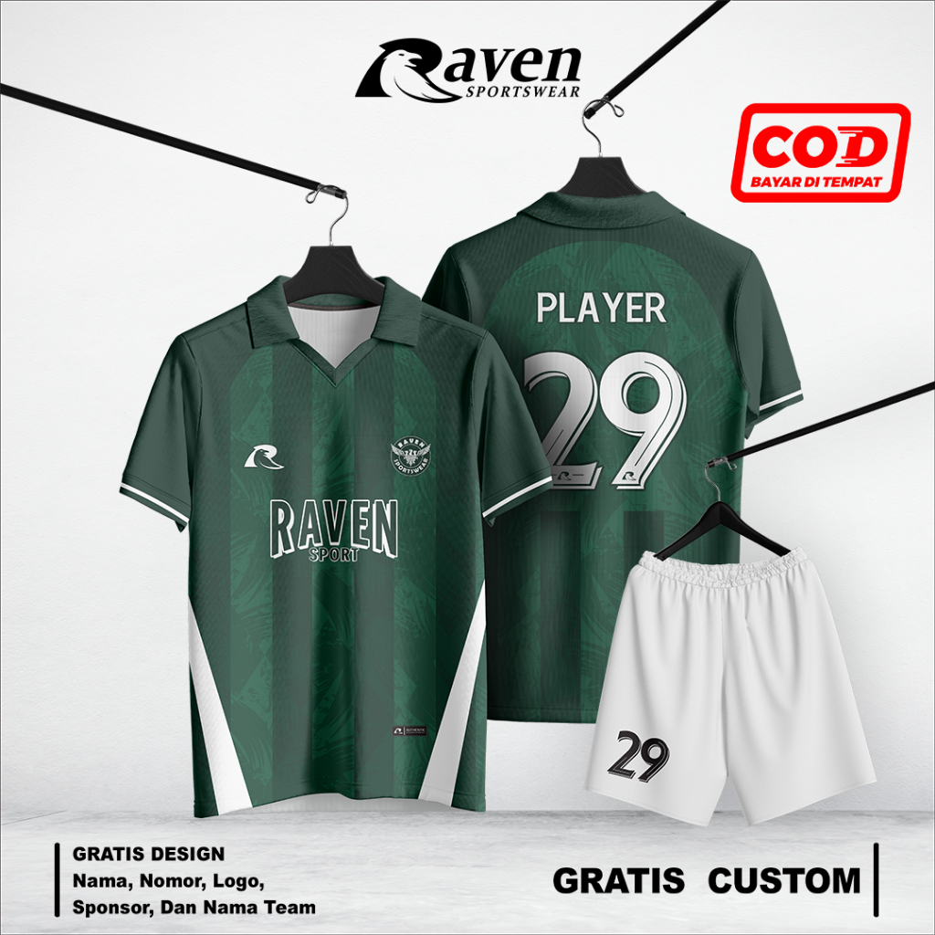 Jersey Futsal / Bola Custom Full Printing Hijau Berkerah Bisa Satuan