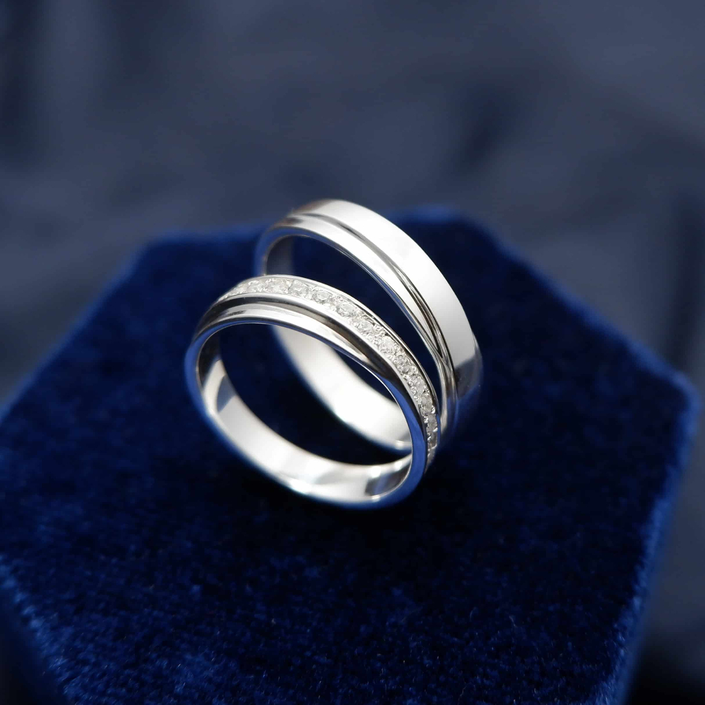 SAN950 Cincin Couple Nikah Tunangan Emas Putih Premium Asli Free Box C988