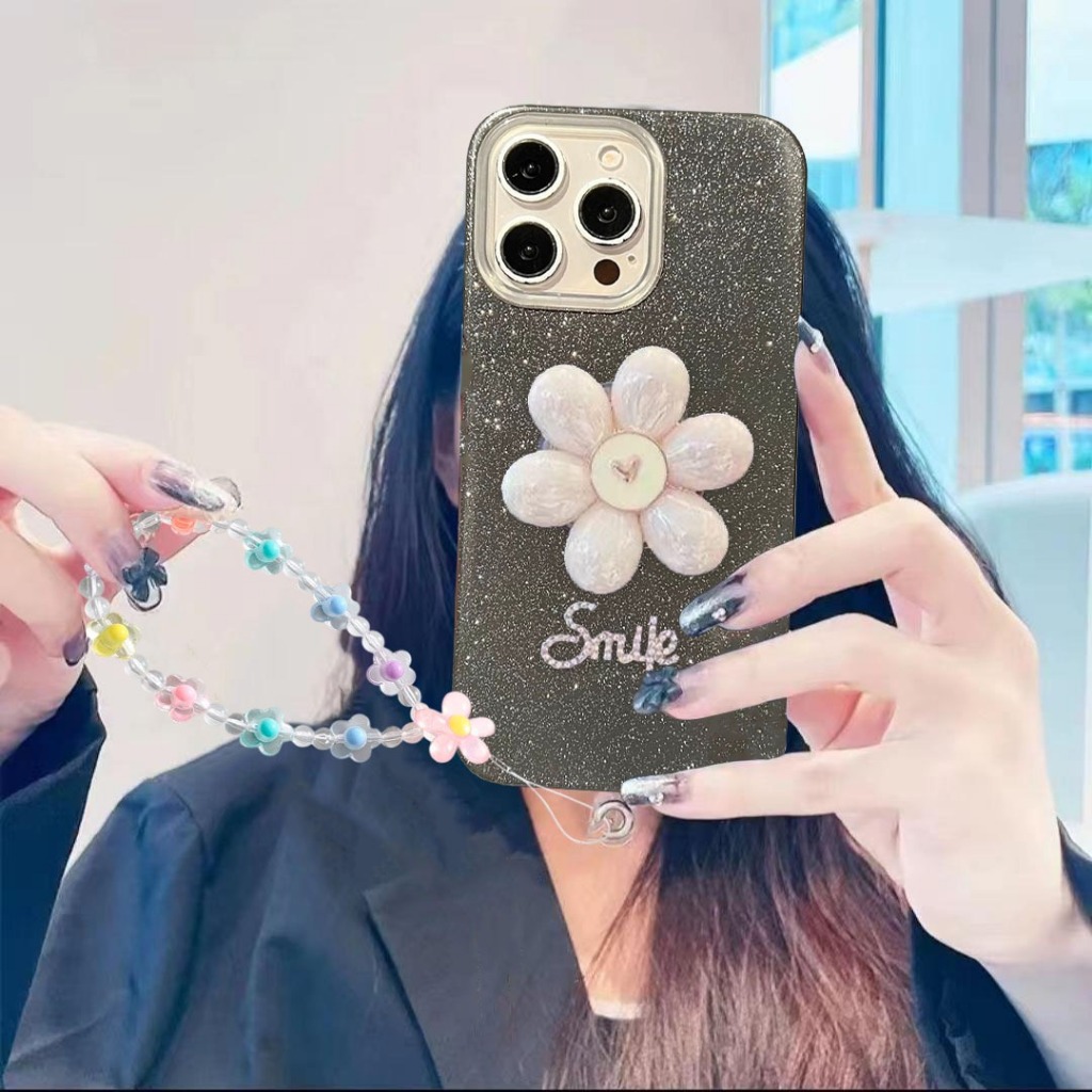 Case OPPO A6S A6 A6T RENO 15 15F Glitter Blink Stardust With Popsocket Flower Charm Silikon Softcase