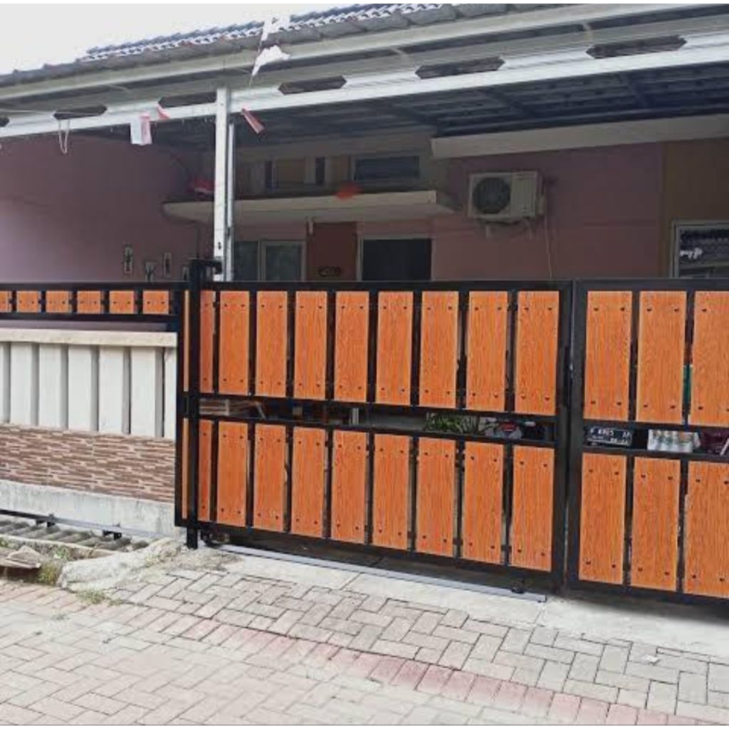 PINTU MINIMALIS GRC SERAT KAYU RANGKA HOLO BESI GALVANIS