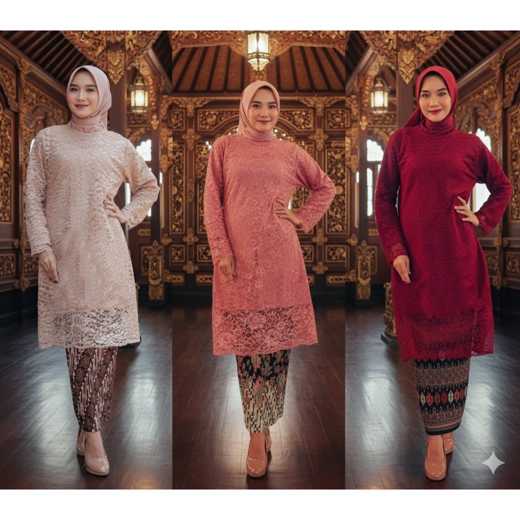 ATASAN KEBAYA BRUKAT TUNIK MODERN JUMBO LD 130 / KEBAYA BROKAT / BAJU KEBAYA BROKAT KURUNG WANITA DE