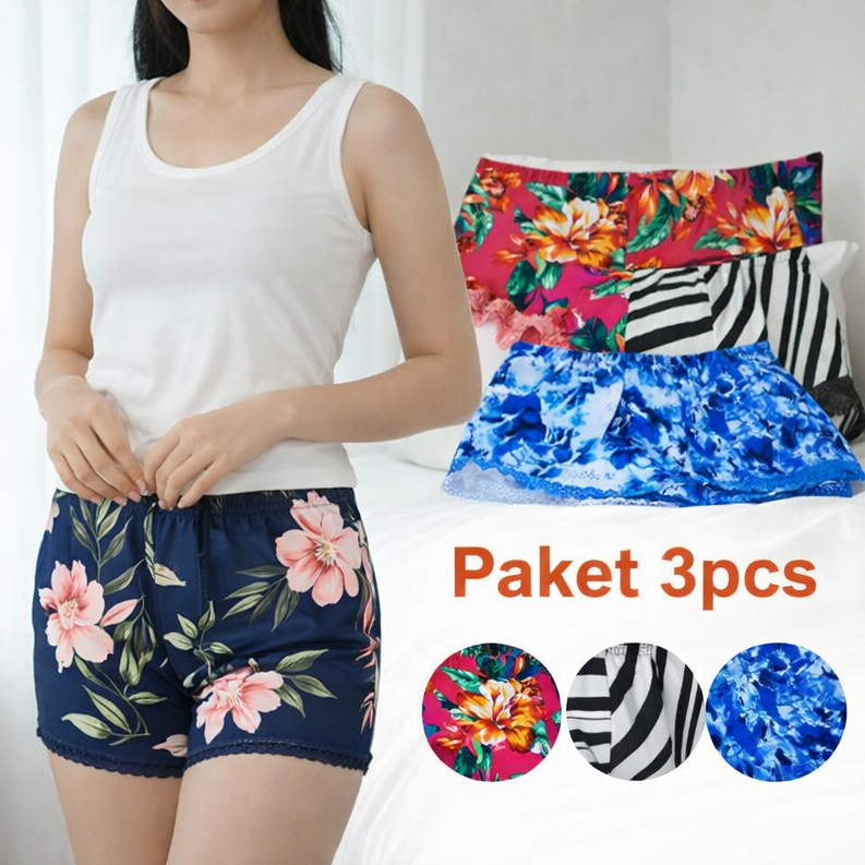 Paket 3pcs Celana Pendek Wanita Jumbo CD Hot pants Wanita UK L XL XXL 3XL Cantik Bahan Spandek