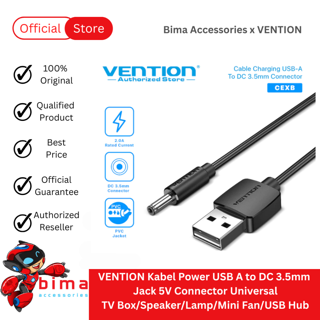VENTION Kabel Power USB A to DC 3.5mm  Jack 5V Connector Universal TV Box Speaker Lamp Mini Fan HUB